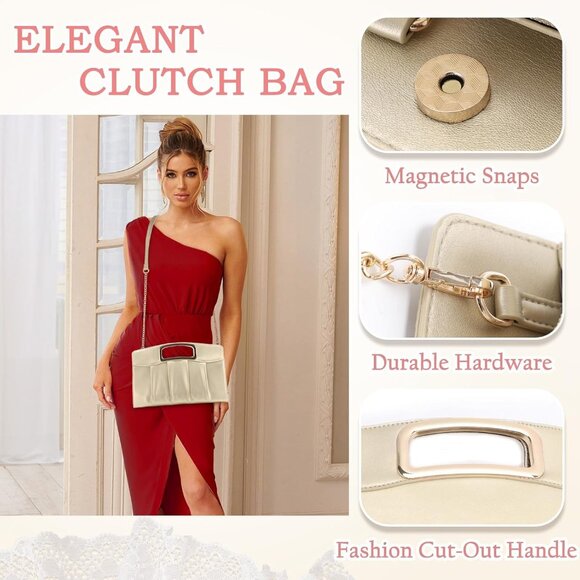 Chic Pleated Evening Clutch for Women - Versatile Handbag with Zipper Closure - Picture 3 of 7